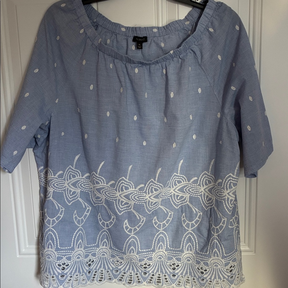Talbots Light Blue Embroidered Peasant Tunic